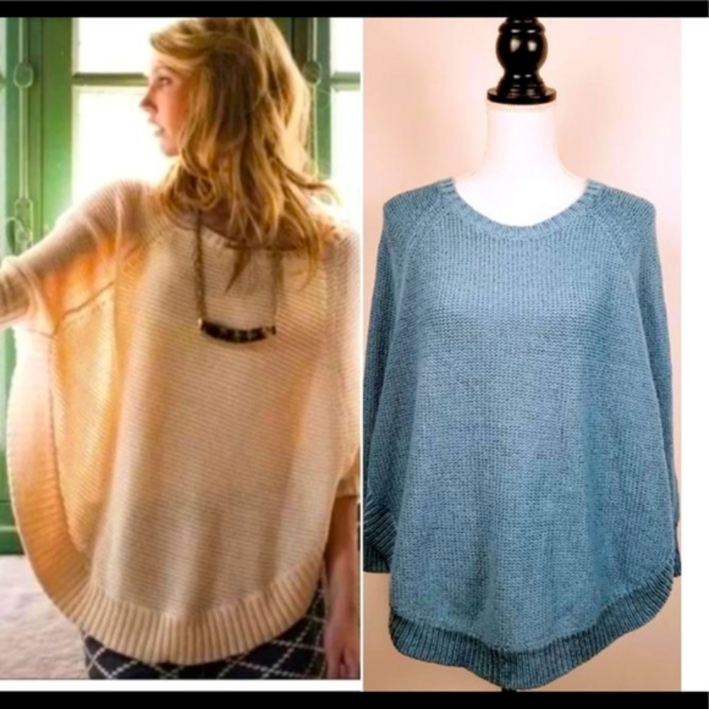 Anthropologie Guinevere Blue Sweeping Stitches Pullover Small